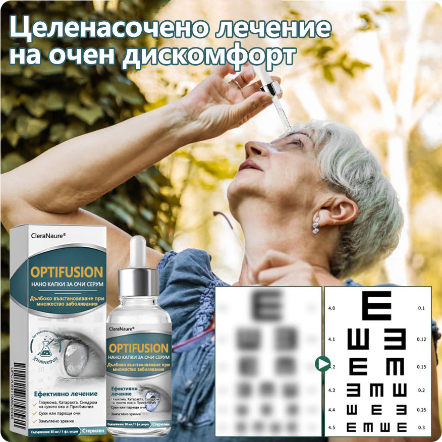 CleraNaure® Optifusion Нано капки за очи Серьум –Нанотехнологията възстановява ясното зрение, без очила, без хирургическа намеса