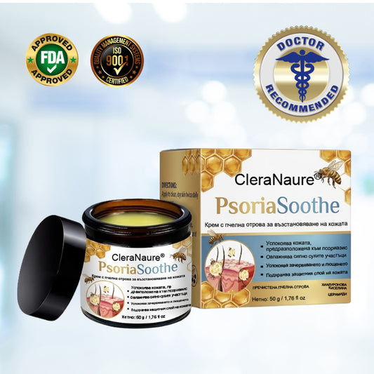 CleraNaure® PsoriaSoothe – Възстановяващ крем с пчелна отрова за кожа, склонна към псориазис
