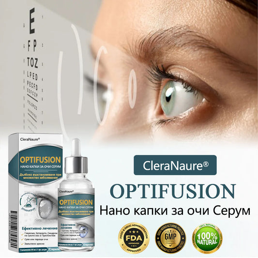 CleraNaure® Optifusion Нано капки за очи Серьум –Нанотехнологията възстановява ясното зрение, без очила, без хирургическа намеса