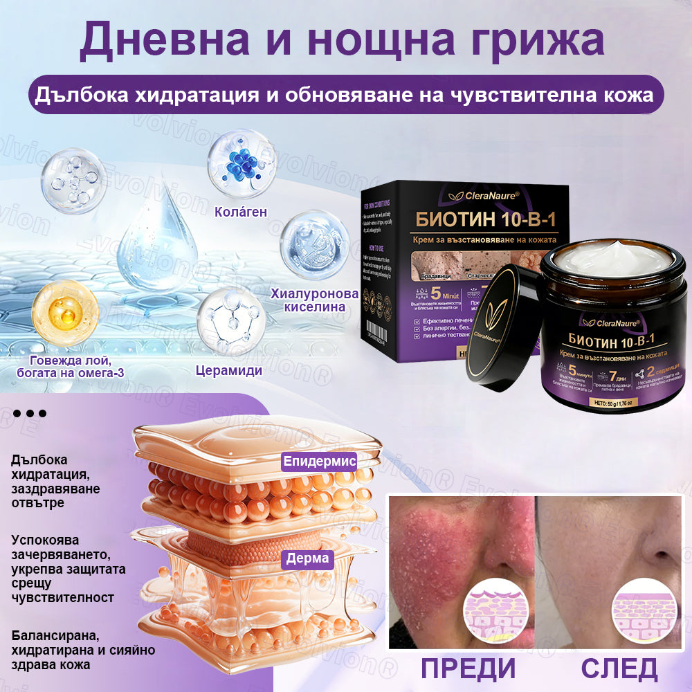 CleraNaure® Биотин 10-в-1 Възстановяващ крем за кожа