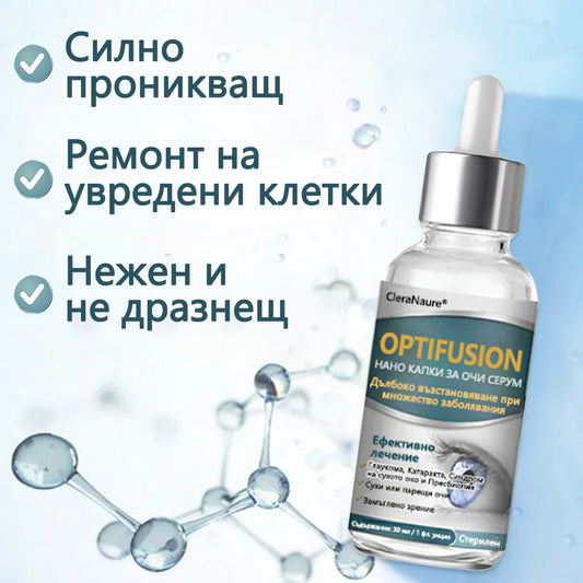 CleraNaure® Optifusion Нано капки за очи Серьум –Нанотехнологията възстановява ясното зрение, без очила, без хирургическа намеса