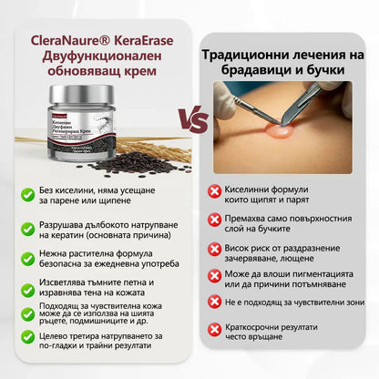 ⭐🏅 Официален магазин CleraNaure® KeraErase - Крем с двойно действие за подмладяване на кожата (Подмладяване с двойно действие – омекотява издигнатите бучки и разлага дълбокото натрупване на кератин без киселини и раздразнения)