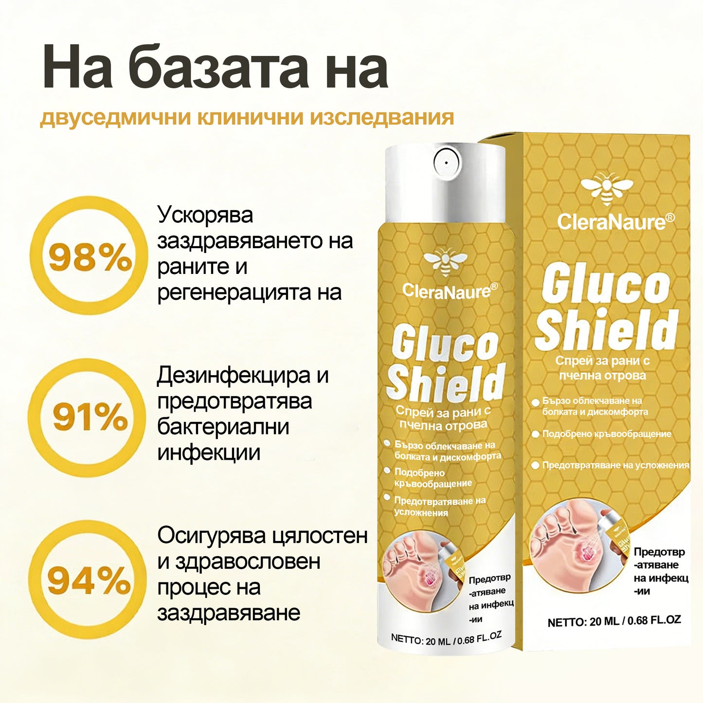 CleraNaure® GlucoShield спрей за рани с пчелна отрова