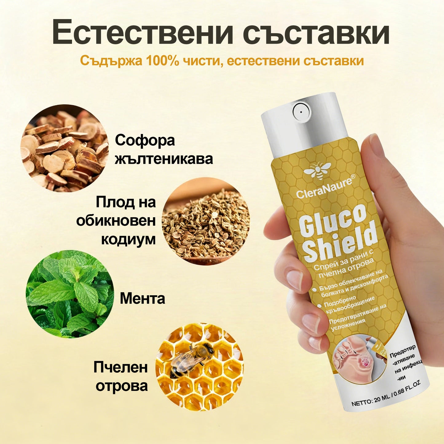 CleraNaure® GlucoShield спрей за рани с пчелна отрова